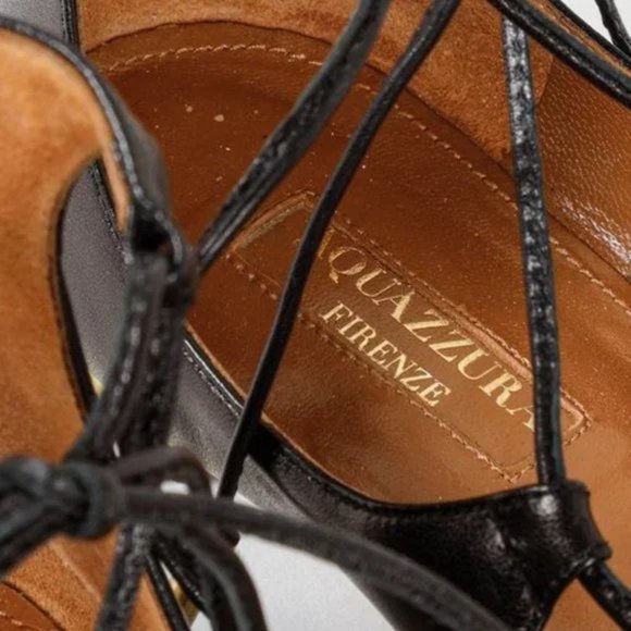 Aquazurra Christie Black Pointed Toe Leather Lace-Up Flats - Picture 10 of 10